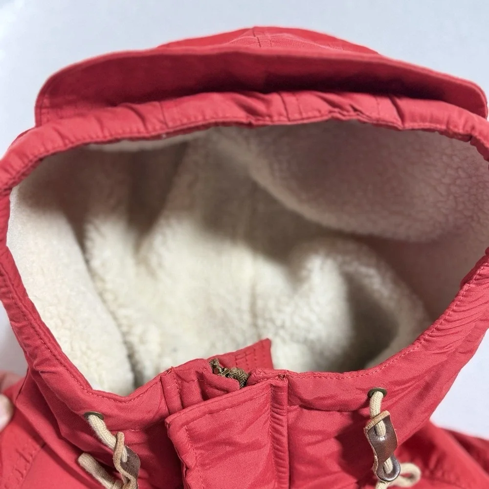 Scotch & Soda Hooded Puffer Jacket Mens S Red Green Sherpa Lined Parka‎